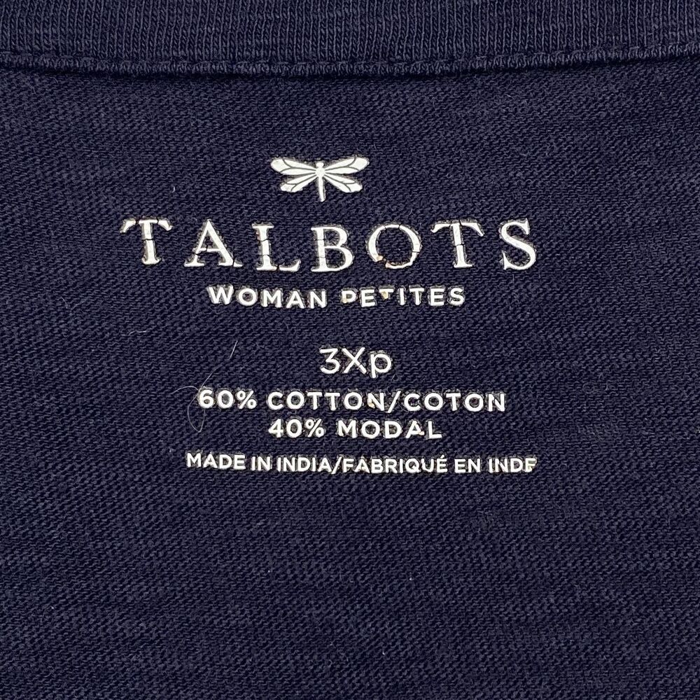 Talbots Navy Blue Top Split Neck Embroidered Cott… - image 4